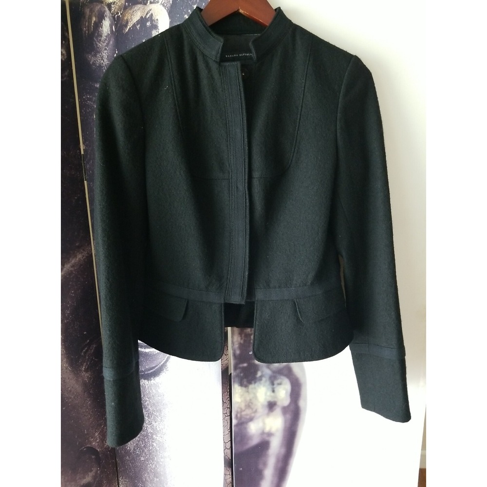 BANANA REPUBLIC Women's Black Mandarin Collar Snap Button‎ Wool Blazer Size 0